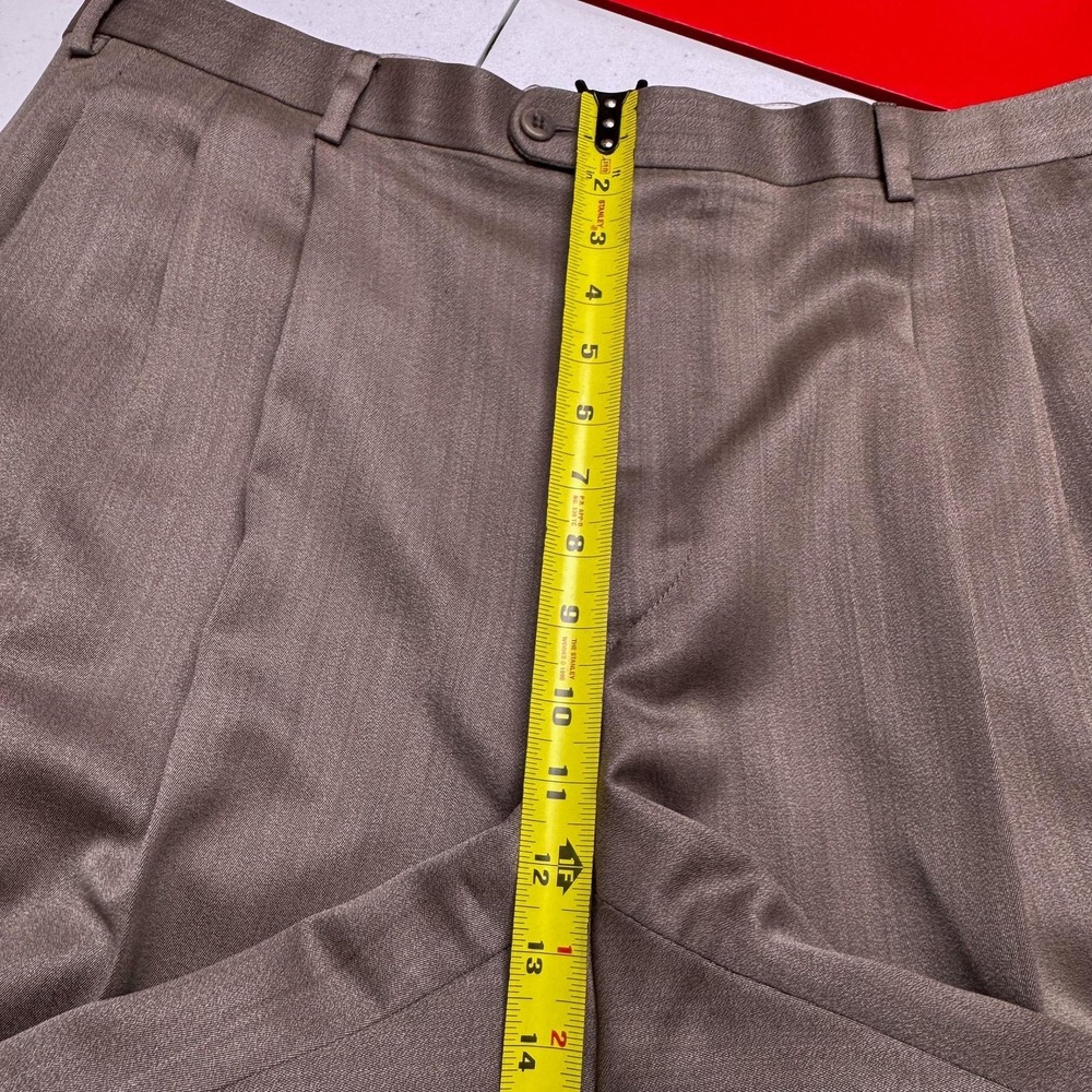 Zanella Bennett Dress Pants Mens 36x26 Brown Wool Pleated Cuffed Italy Office - Picture 9 of 12